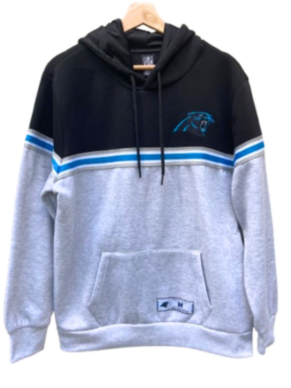 Carolina Panthers NFL Colorblock Hoodie Sweatshirt Gray Black Blue, sz Large